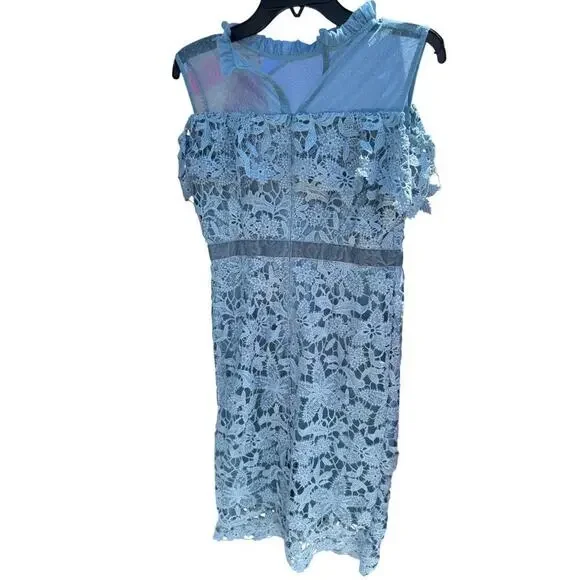 Women's Blue Lace Peplum Mini Dress Size M Party Cocktail - Picture 5 of 5